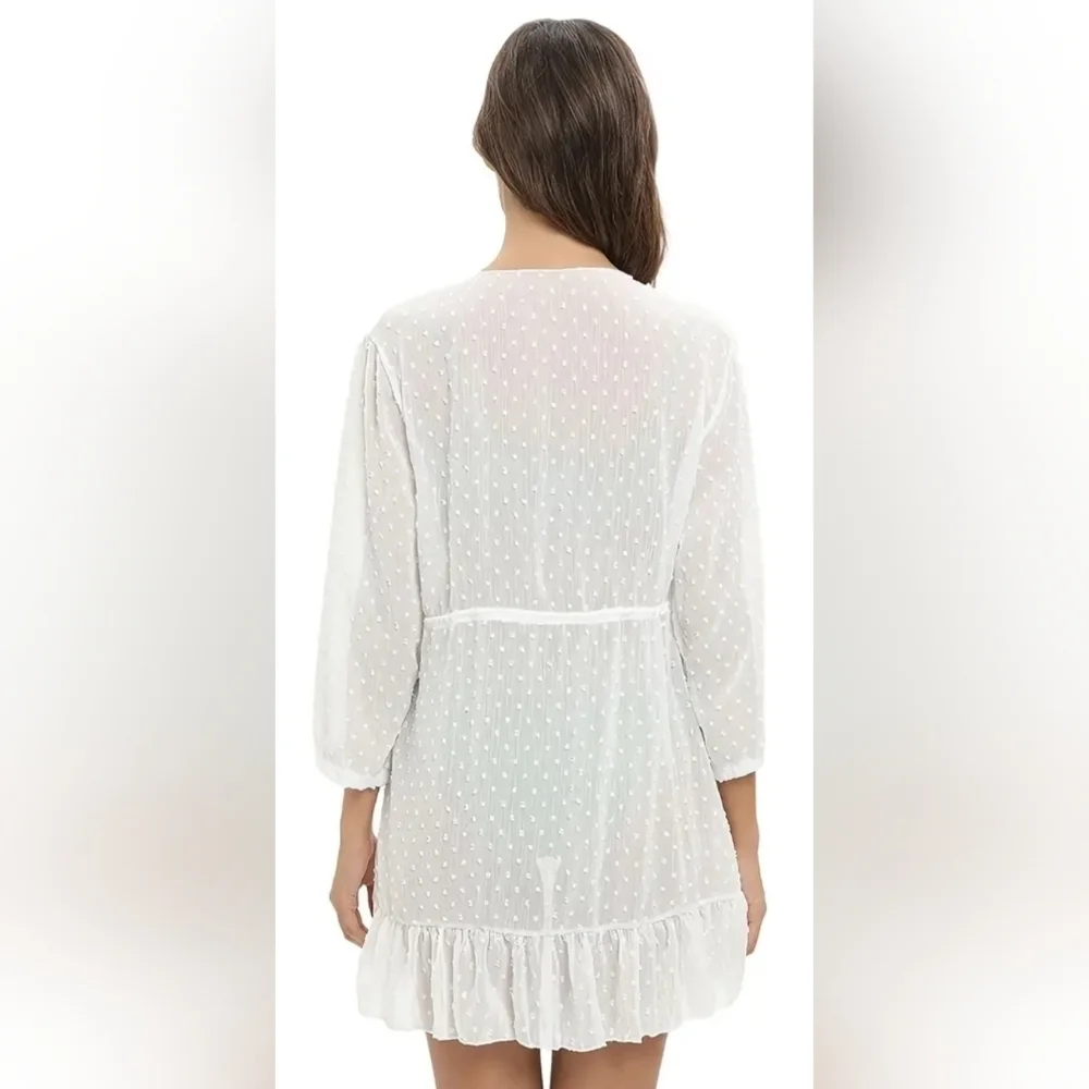 NWT M‎ Preppy Beach Summer Chic Sheer White Cover-Up Polka Dots Vacation Travel